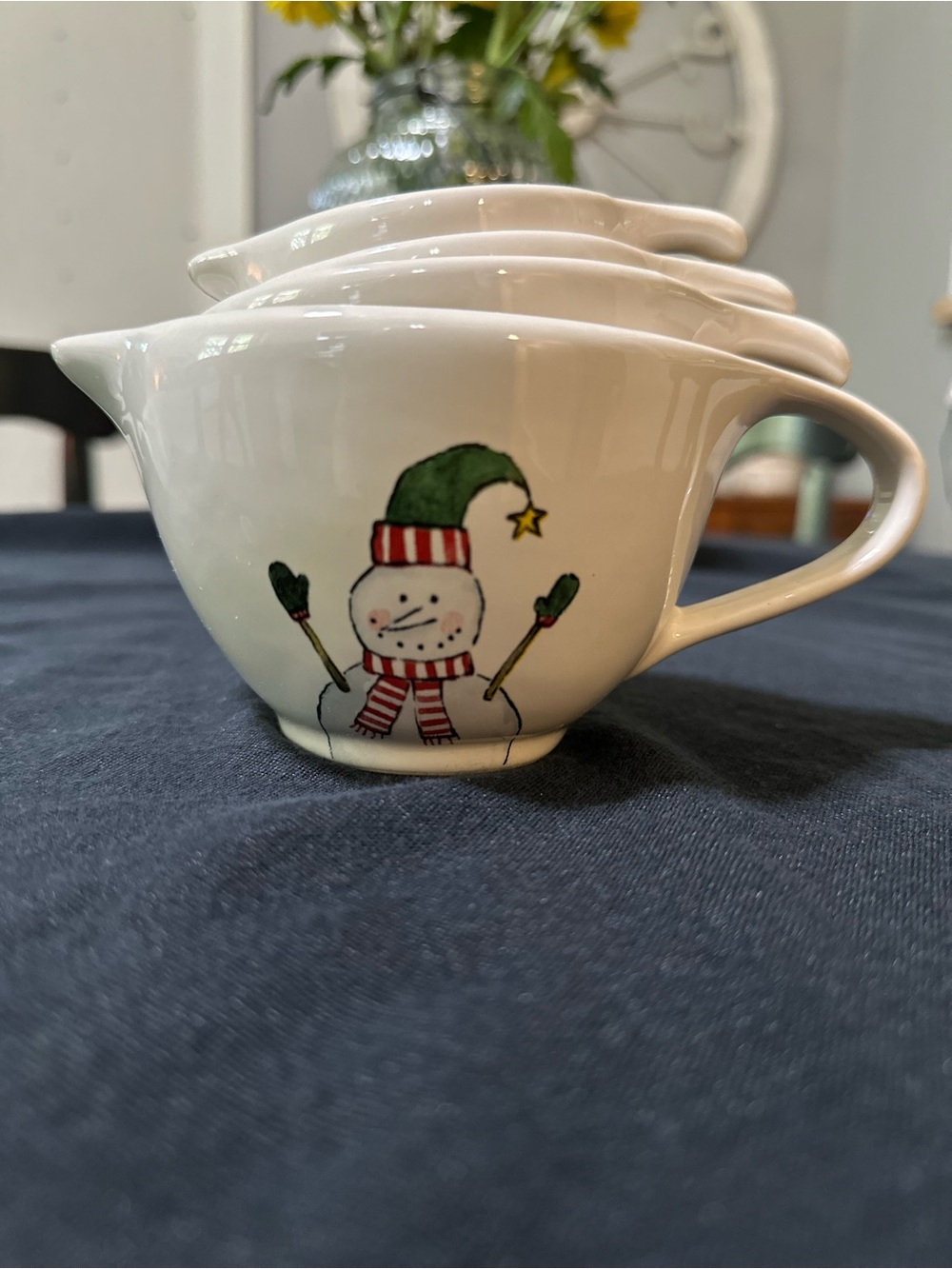 Rae Dunn White Ceramic Snowman Measuring Cups